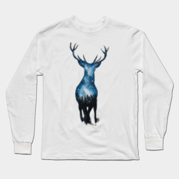 Galaxy stag vector Long Sleeve T-Shirt by Prettielilpixie